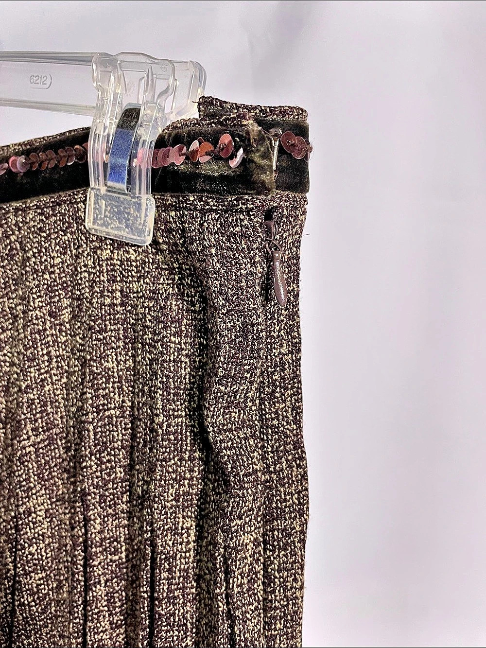 Vintage e-col-o-gie Pleated Sequin Waistline Maxi Skirt in Brown Size 6 - Picture 6 of 10